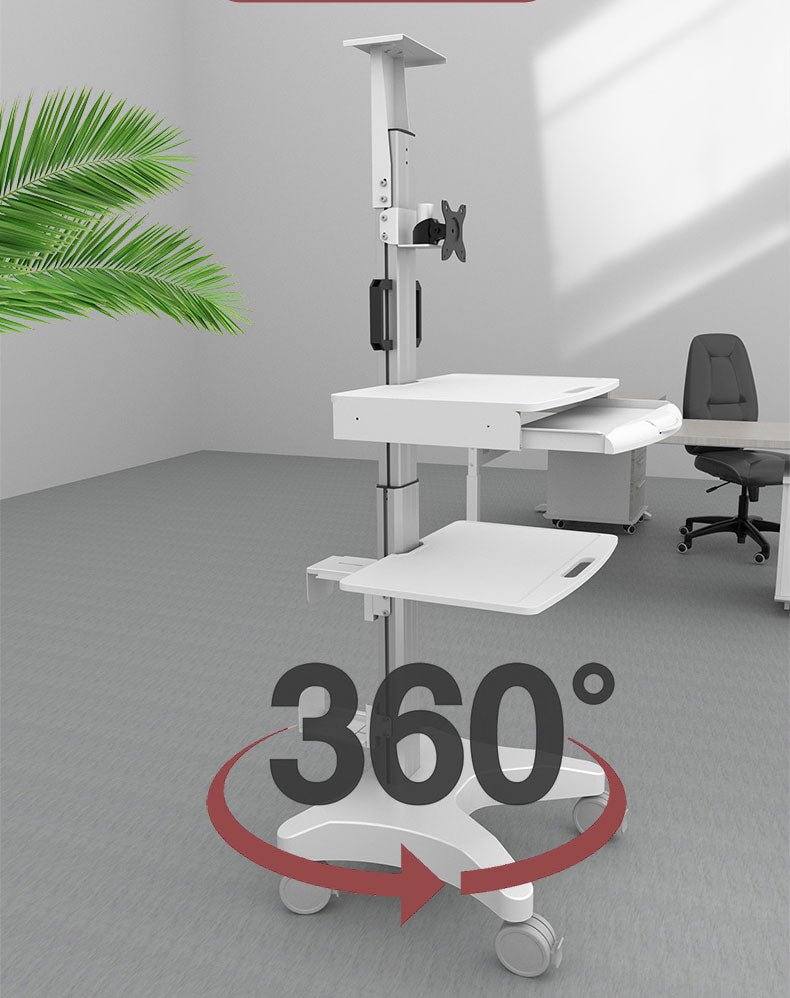 Single Monitor Medical Cart With Lockable Wheels and Camera Shelf For Telemedicine, White (HSC08) - Rife Medical Furniture