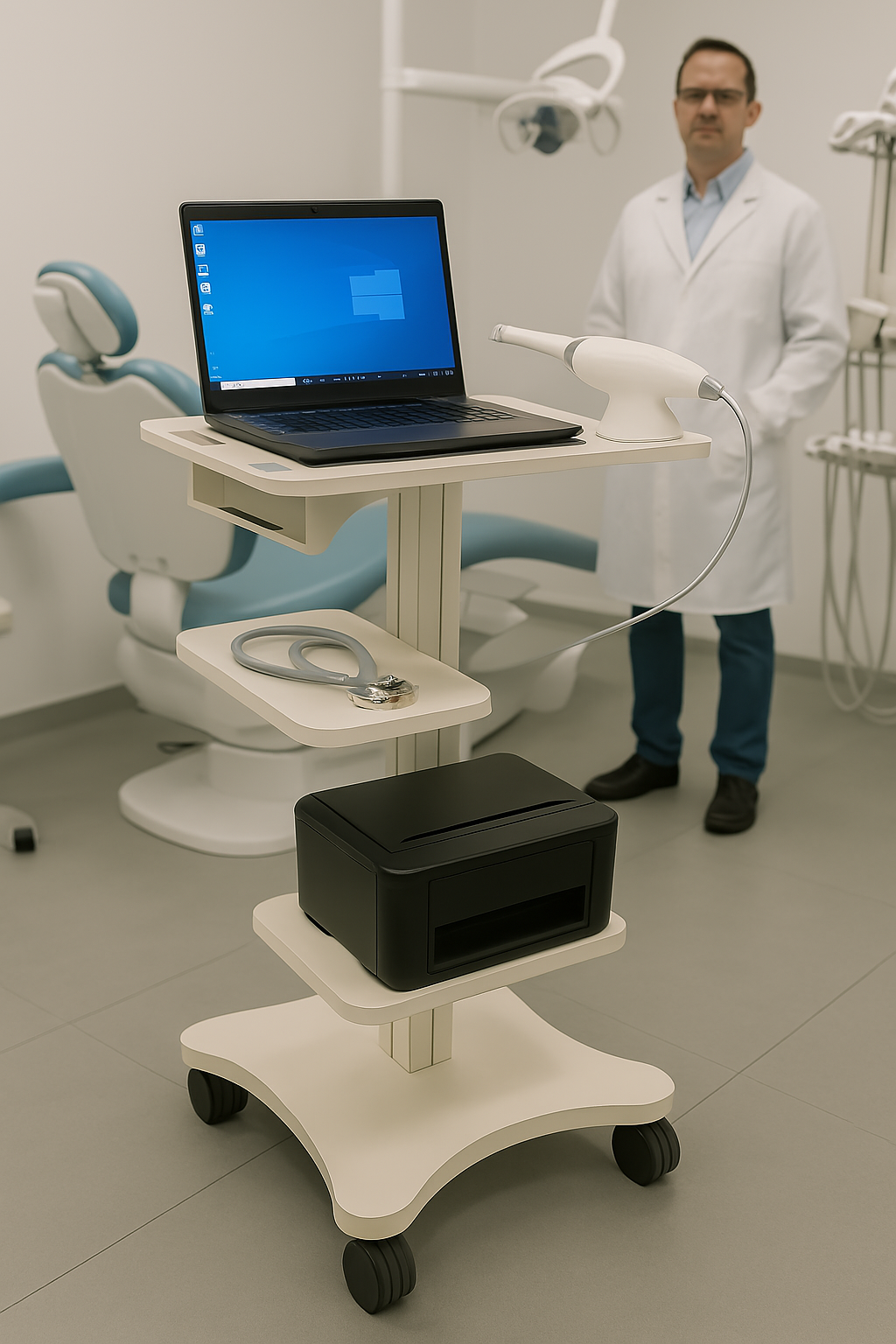 Mobile Dental Workstation Cart with Integrated Scanner Mount (LPC-03 )Indian made