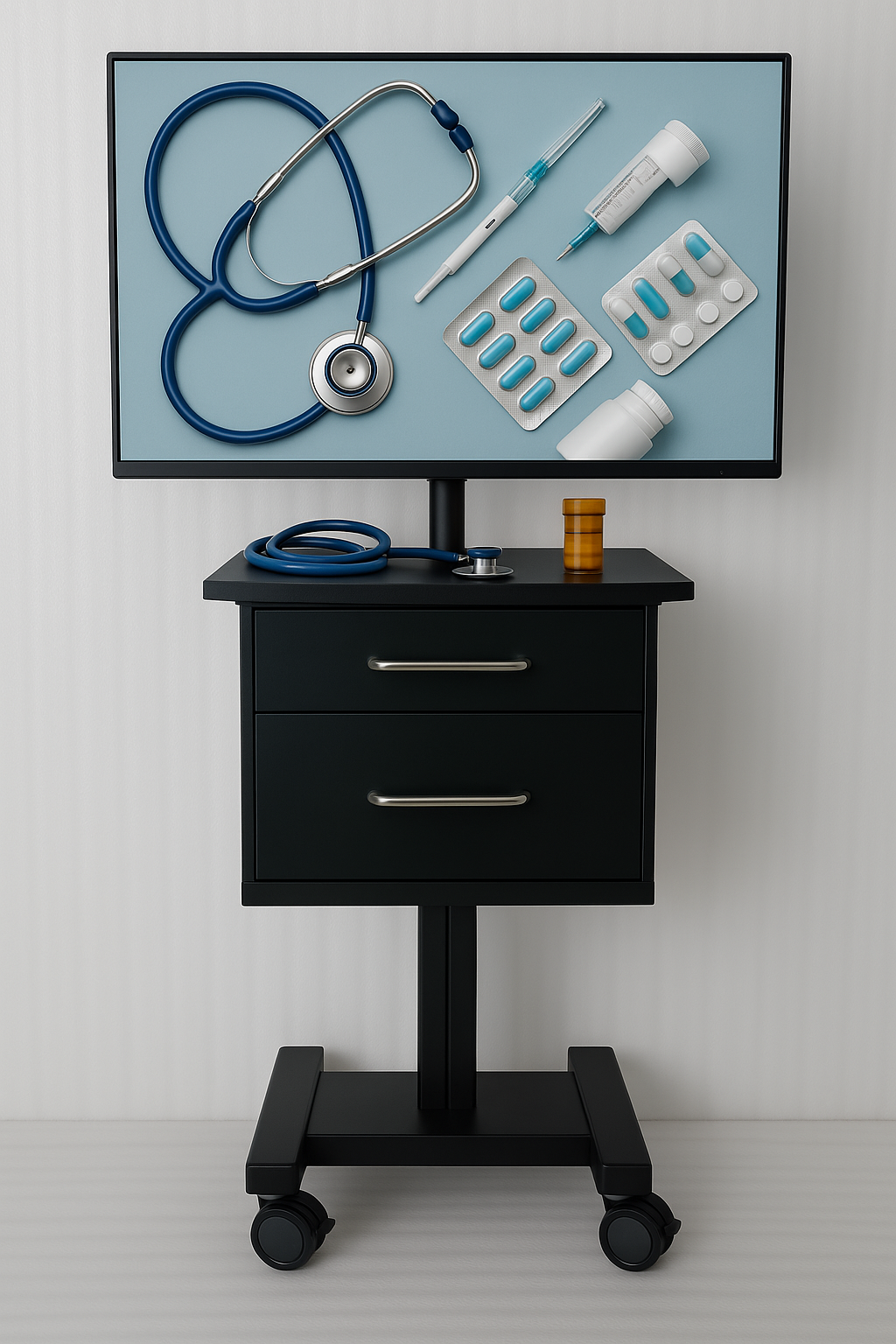 Sleek Mobile Workstation Cart with 32-Inch Display – Ideal for Hospitals,