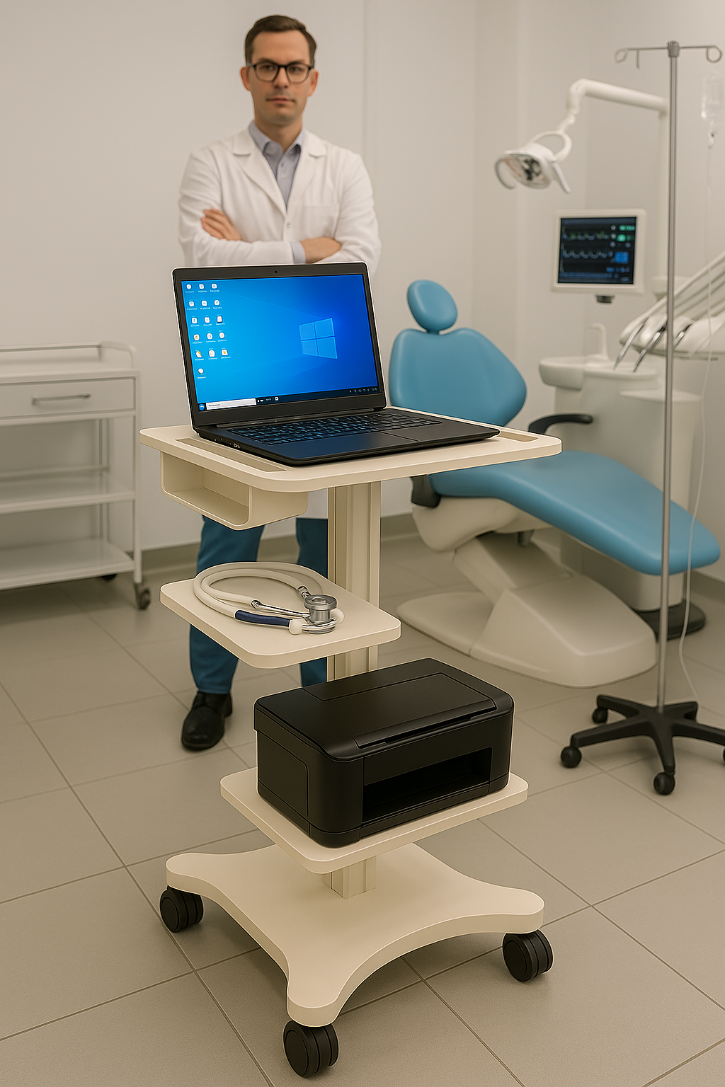 Mobile Dental Workstation Cart with Integrated Scanner Mount (LPC-03 )Indian made