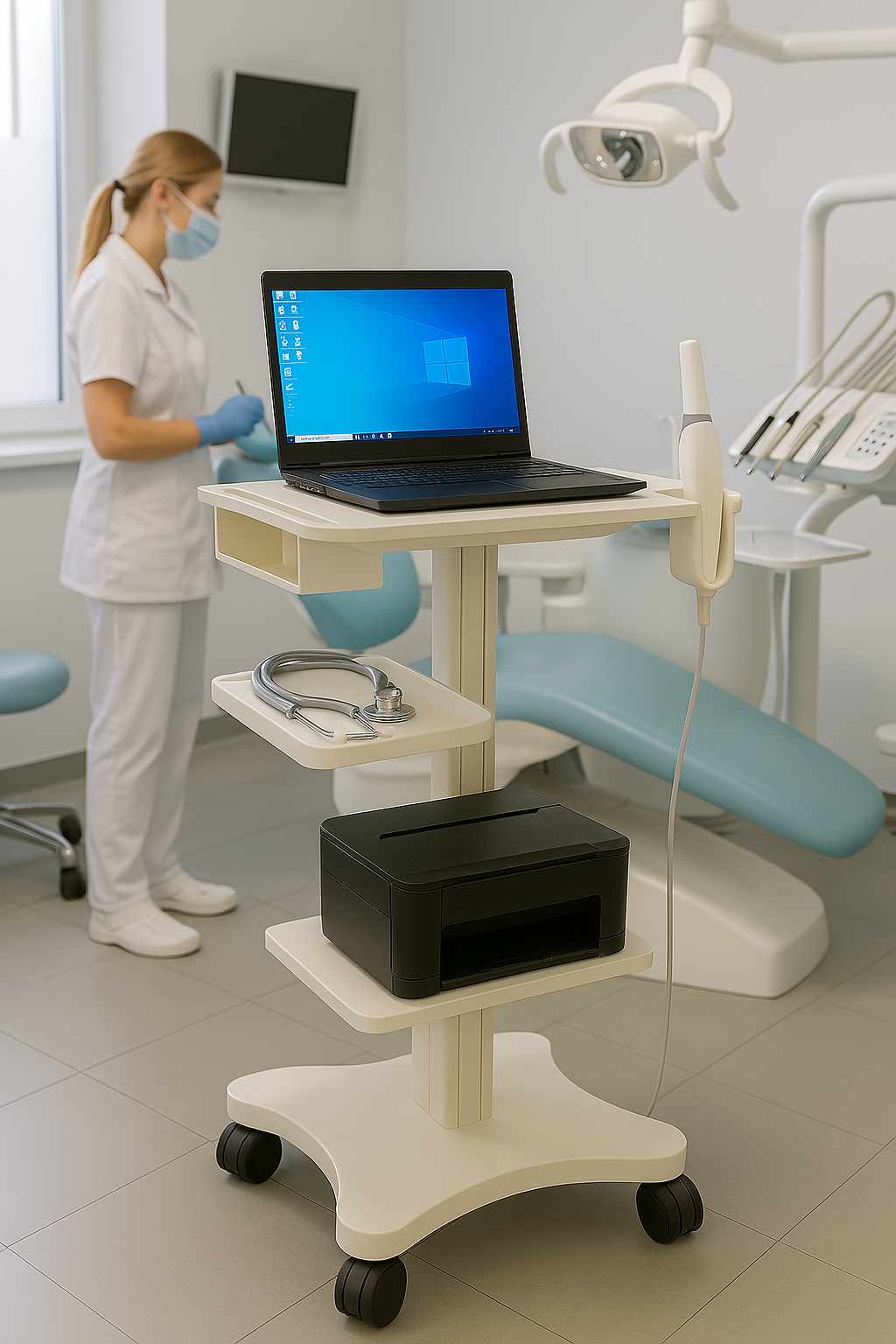 Mobile Dental Workstation Cart with Integrated Scanner Mount (LPC-03 )Indian made