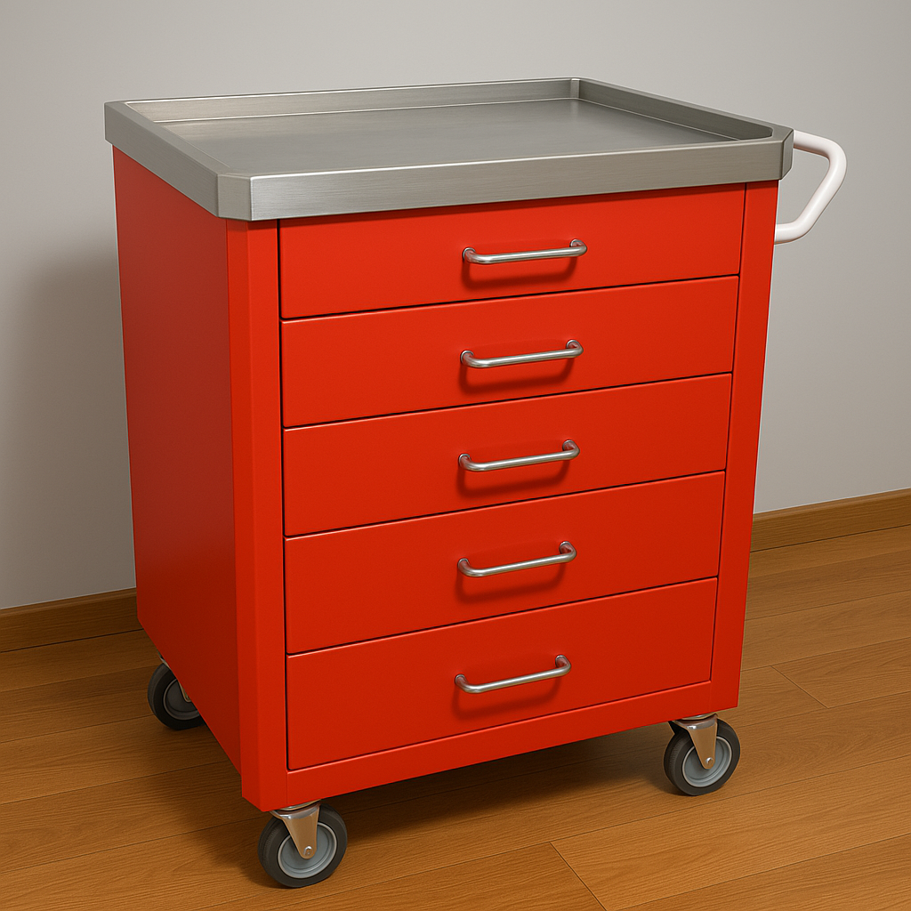 White Medical Crash Cart with Stainless Steel Top – 5-Drawer Mobile Emergency Trolley