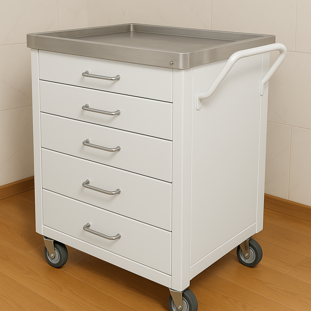 White Medical Crash Cart with Stainless Steel Top – 5-Drawer Mobile Emergency Trolley