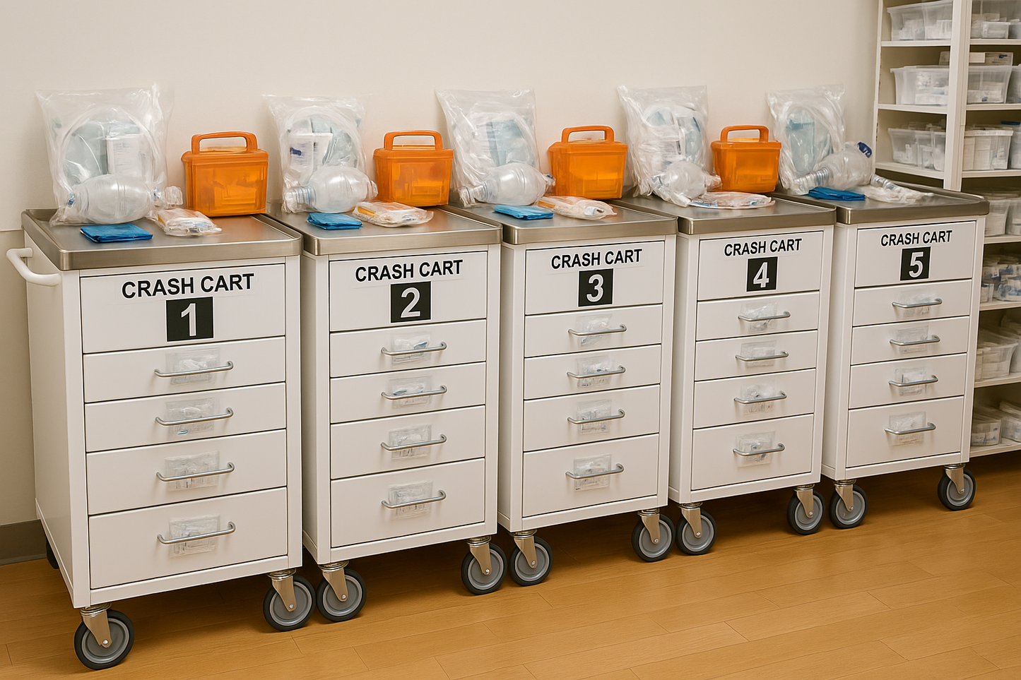 White Medical Crash Cart with Stainless Steel Top – 5-Drawer Mobile Emergency Trolley