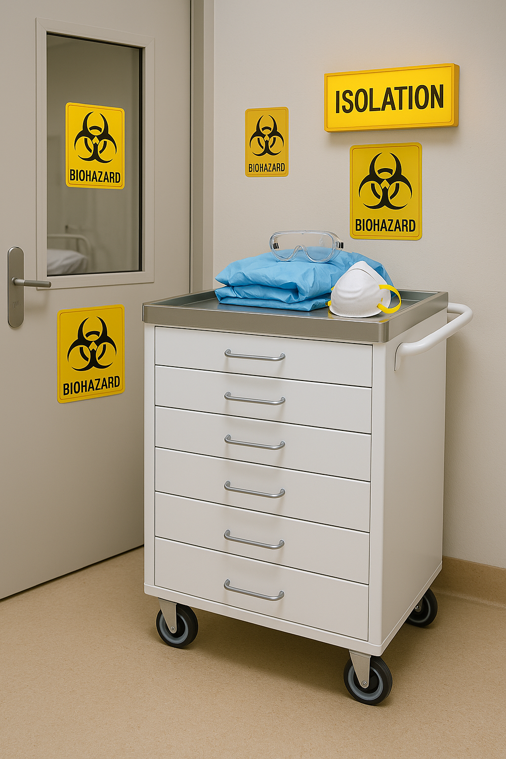 White Medical Crash Cart with Stainless Steel Top – 5-Drawer Mobile Emergency Trolley