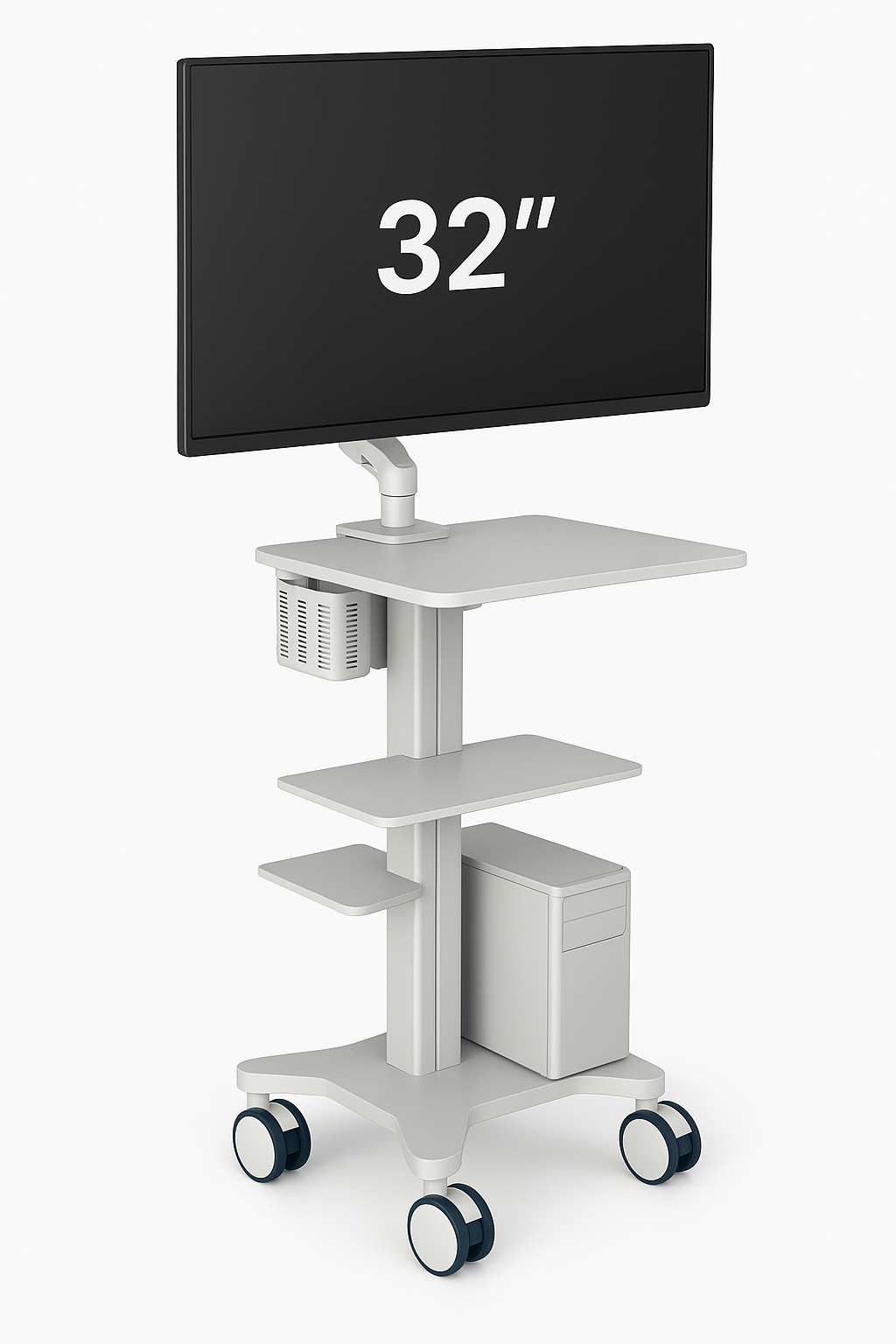 Mobile Medical Workstation Cart – 32" Monitor Ready with Integrated Storage