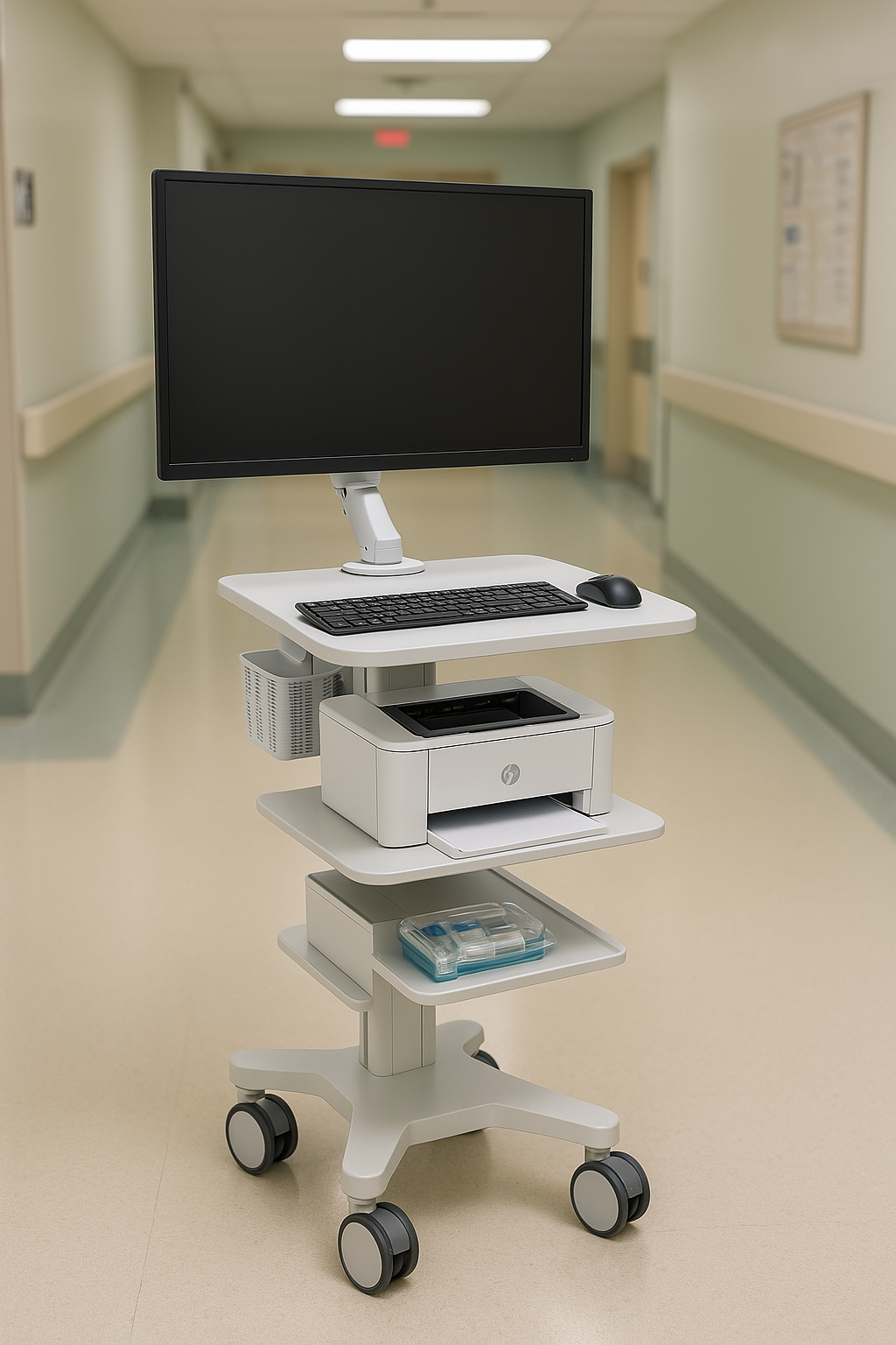 Mobile Medical Workstation Cart – 32" Monitor Ready with Integrated Storage