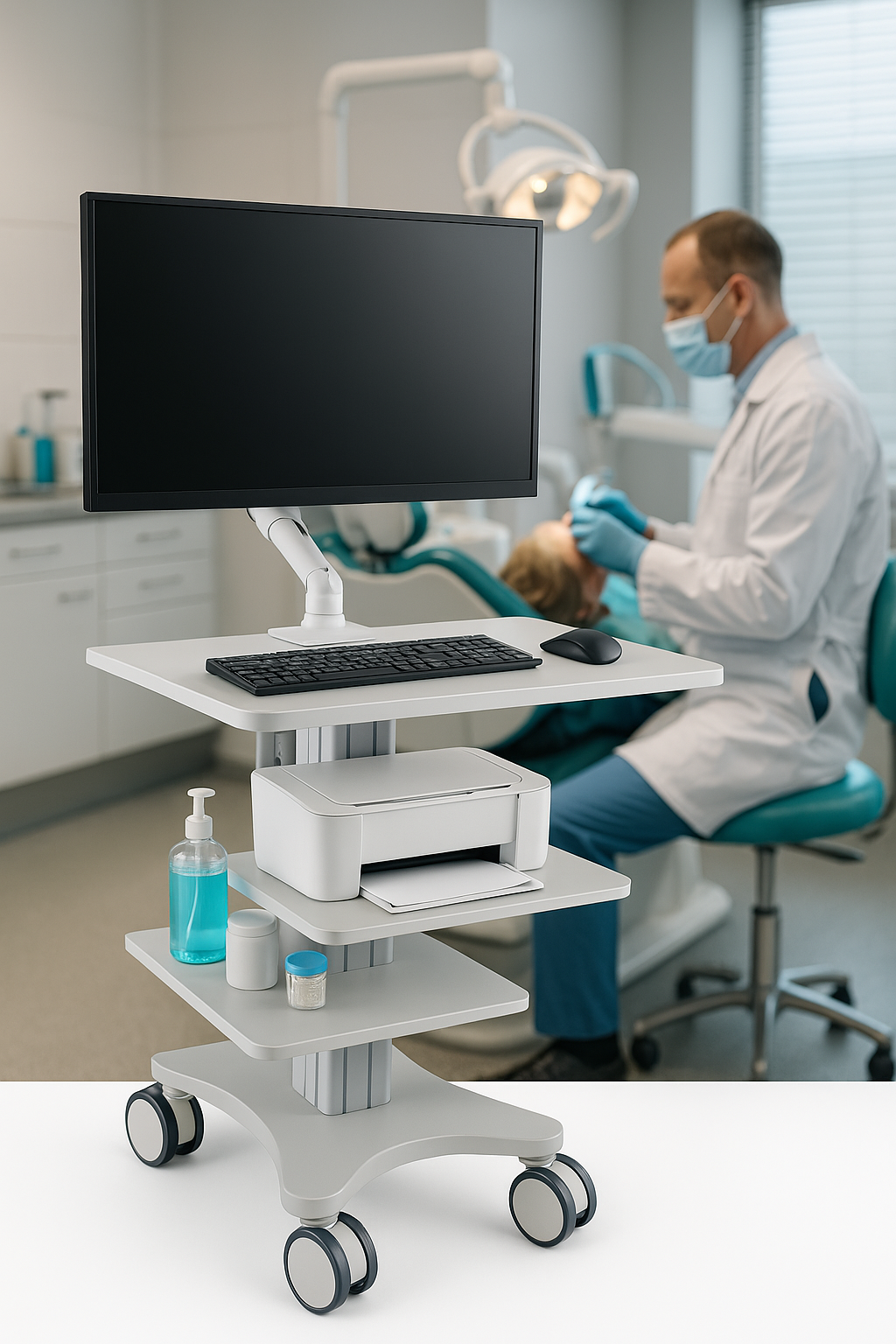 Mobile Medical Workstation Cart – 32" Monitor Ready with Integrated Storage