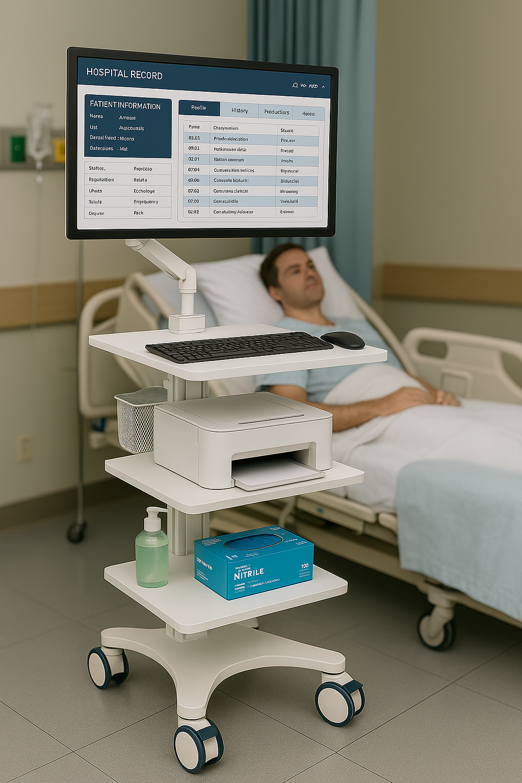Mobile Medical Workstation Cart – 32" Monitor Ready with Integrated Storage