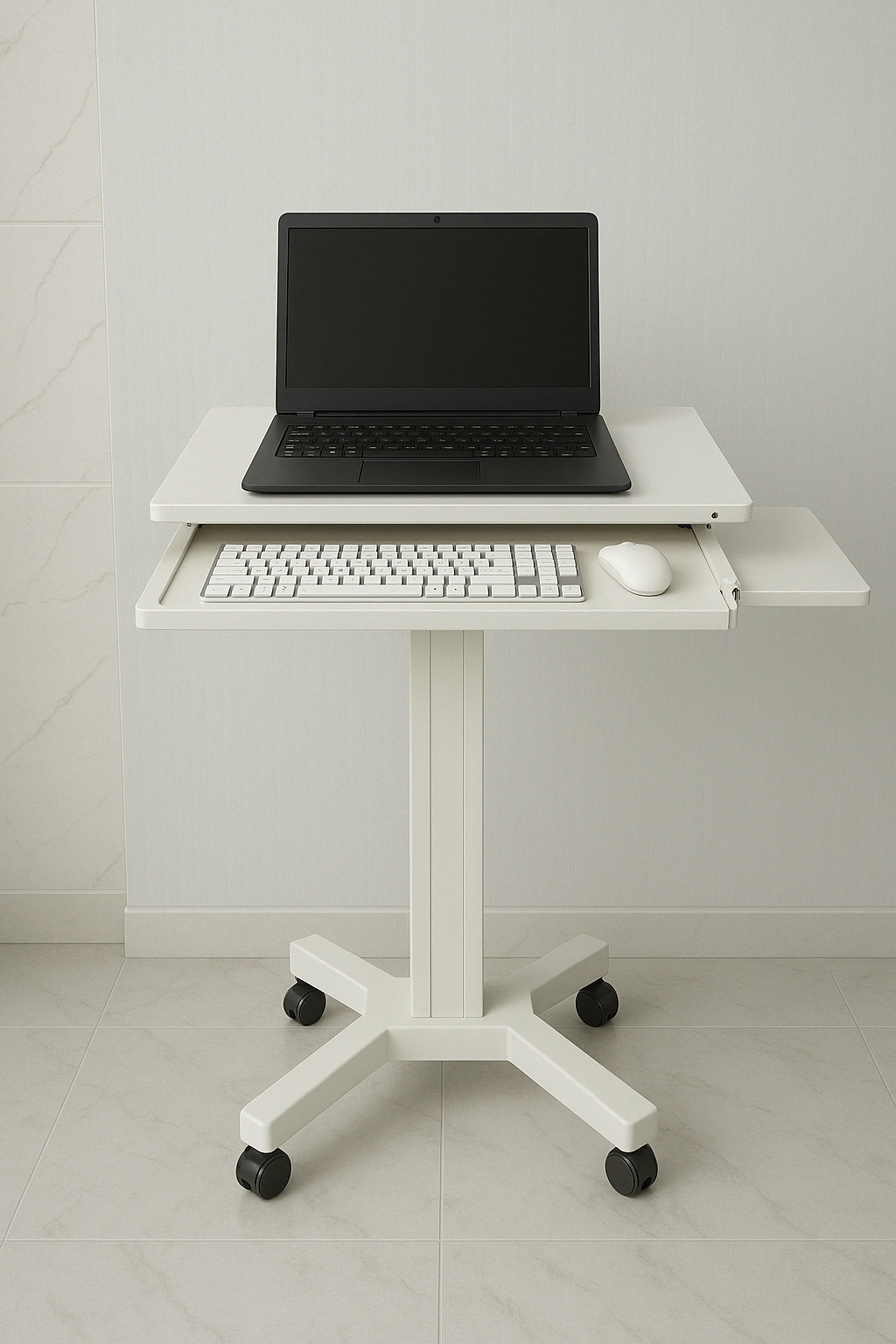 Height-Adjustable Laptop Workstation Cart with keyboard tray