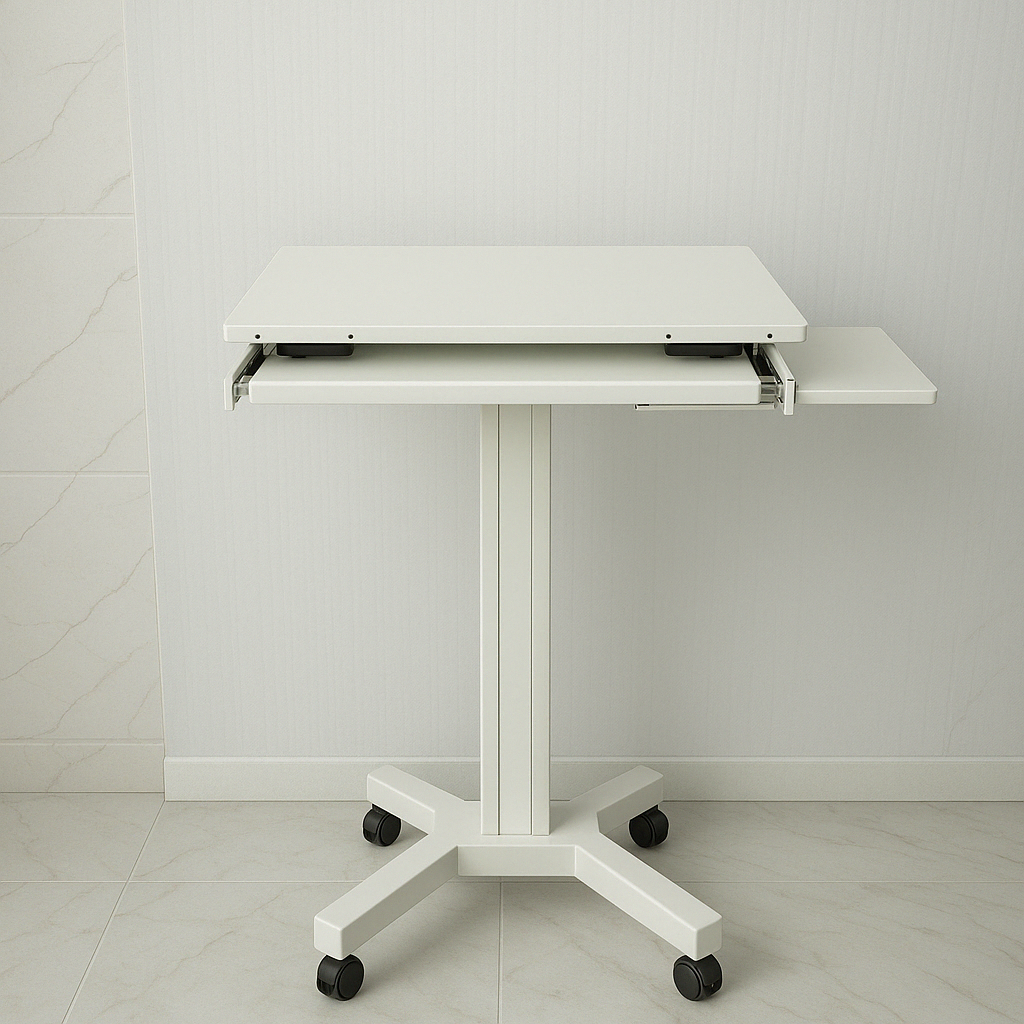 Height-Adjustable Laptop Workstation Cart with keyboard tray