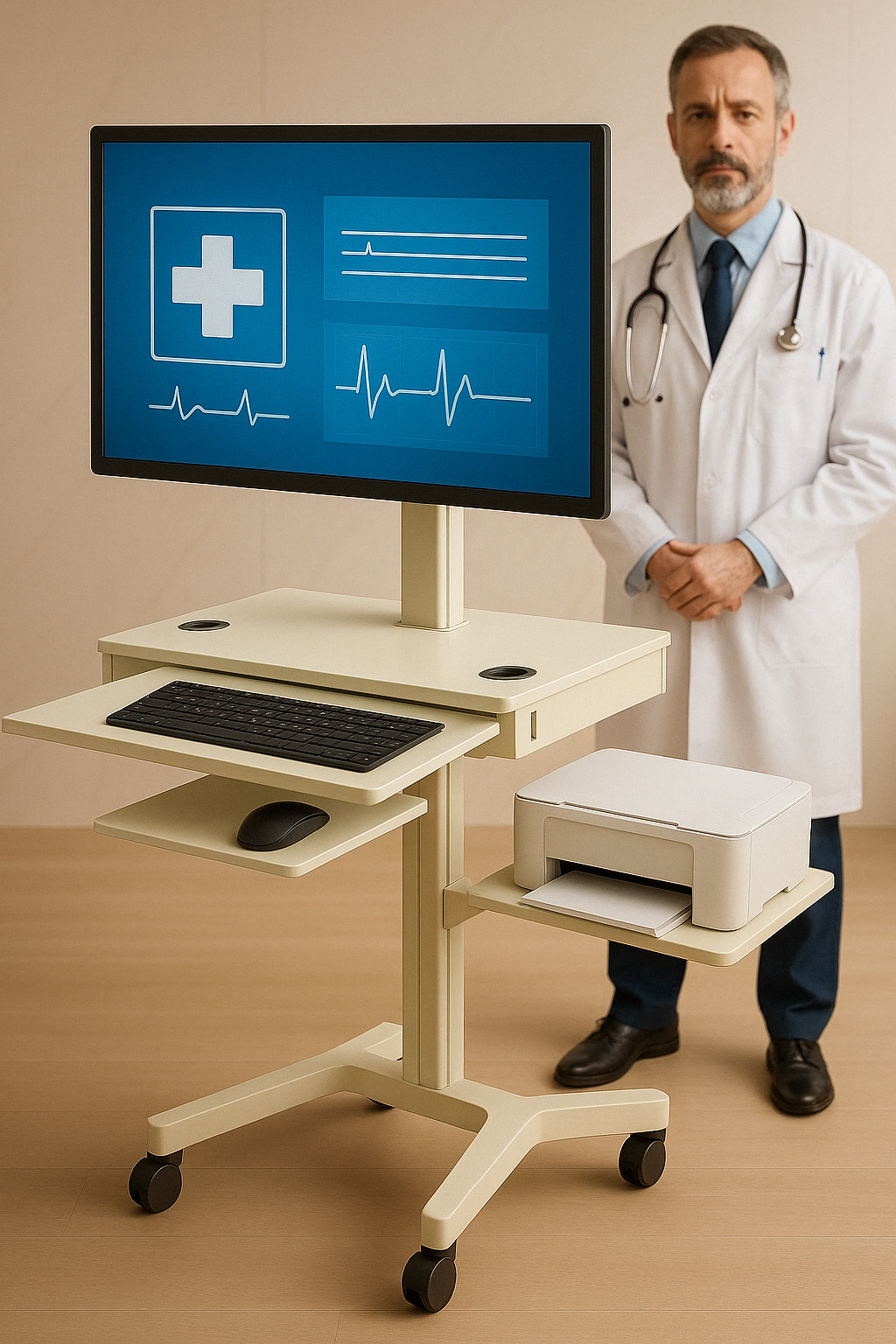 Mobile Video Conferencing Workstation -All-in-One Trolley System