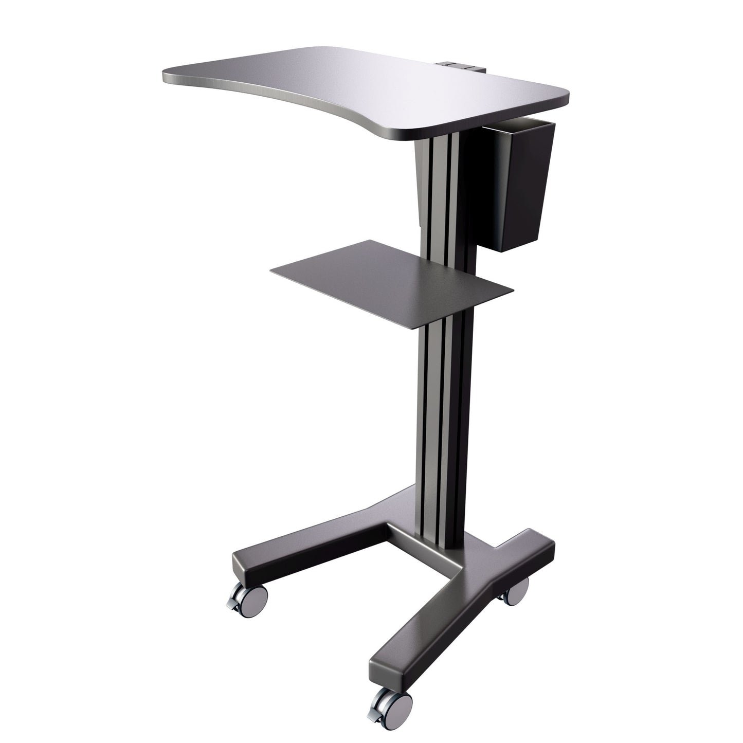 Sit Stand Medical Laptop Cart with Height Adjustments, Optional CPU Holder, Printer Shelf & Basket, Black (LPC04B) - Rife Medical Furniture