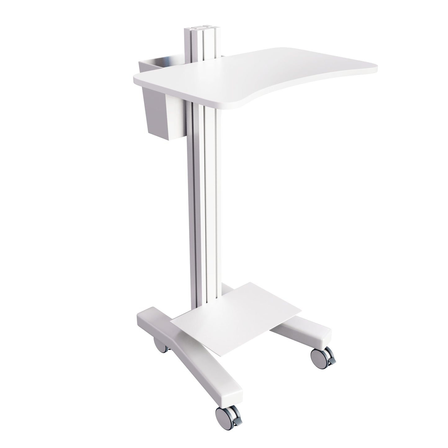 Sit Stand Medical Laptop Cart with Height Adjustments, Optional CPU Holder, Printer Shelf & Basket, White (LPC04W) - Rife Medical Furniture