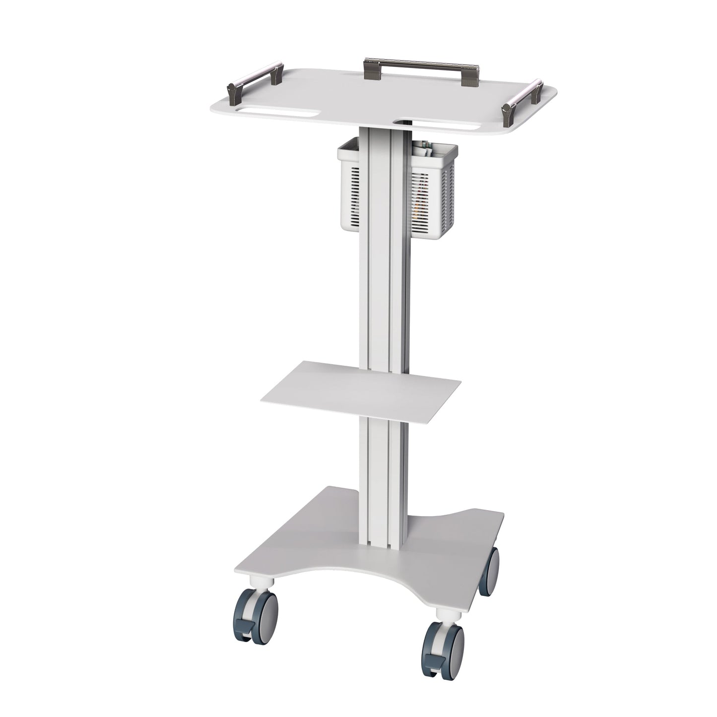 Medical Laptop Cart/Laptop Table, Portable Stand with Lockable Wheels, Optional Printer Shelf & Basket, White (LPC07A) - Rife Medical Furniture