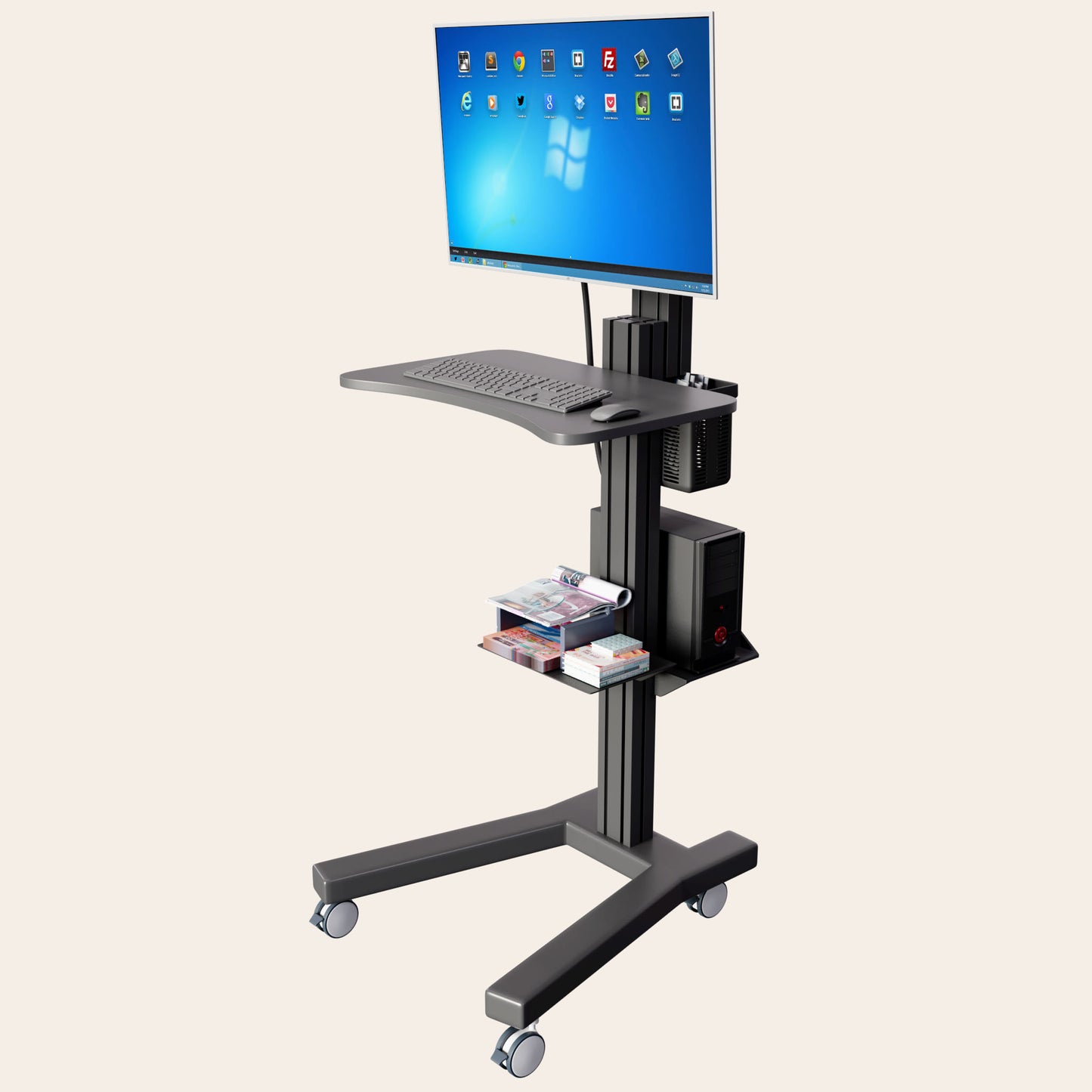 Mobile Medical Computer Cart: Seamless Efficiency for Healthcare Professionals, Black (MCT09 - BLK) - Rife Medical Furniture