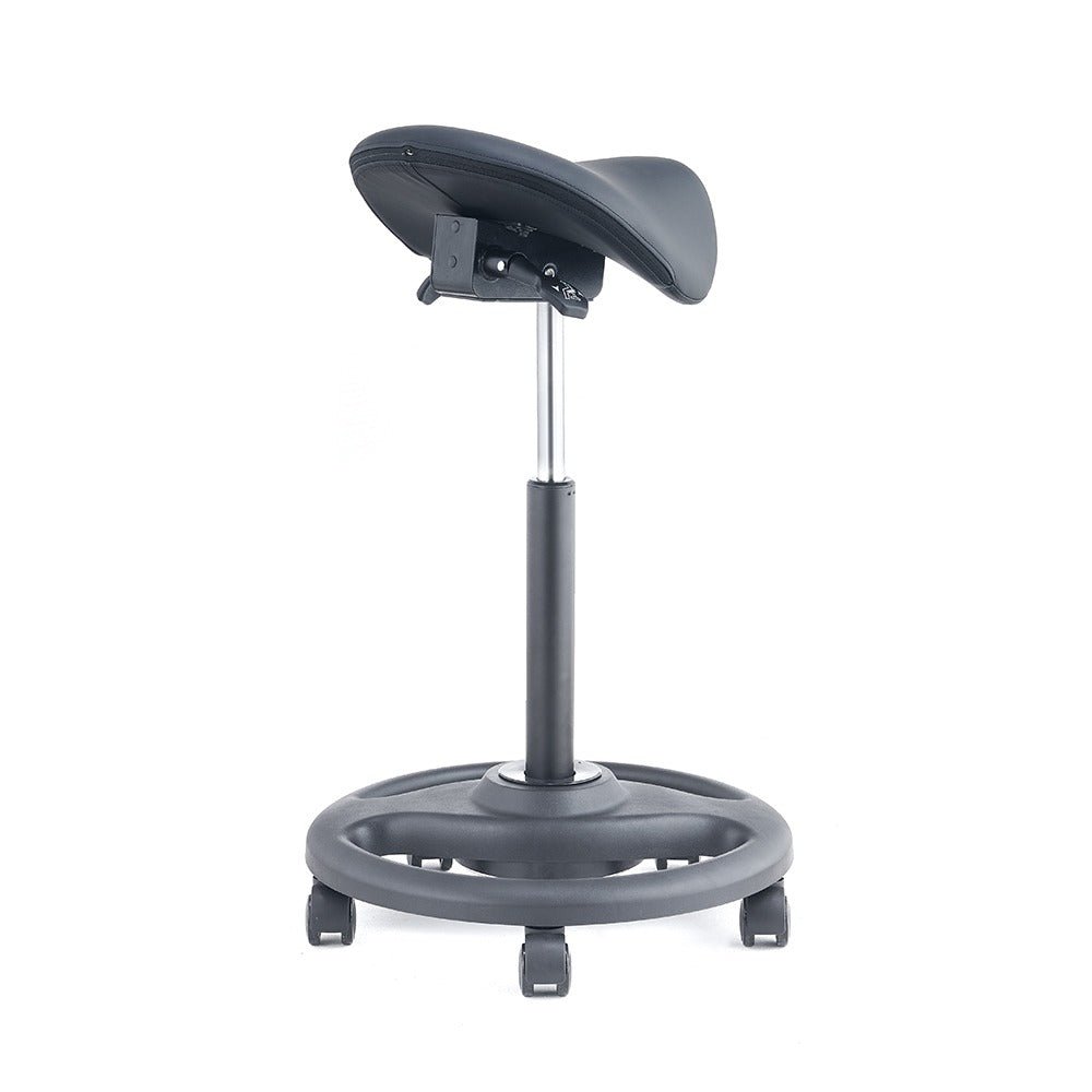 Ergonomic Height Adjustable Gas Lift Saddle Stool with Cushion Seat, Tilting Adjustable & Five Star Base, Black (RS28) - Rife Medical Furniture