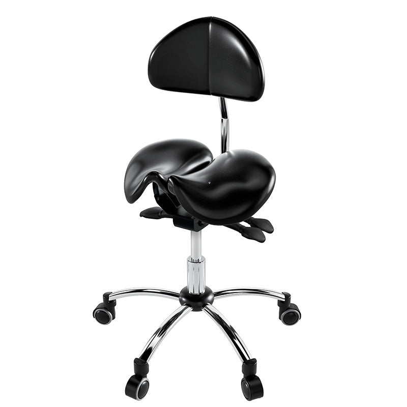 Ergonomic Adjustable Rolling Active Chair with Back Rest Support, Saddle Seat and Angle Adjustment, Black (R400) - Rife Medical Furniture