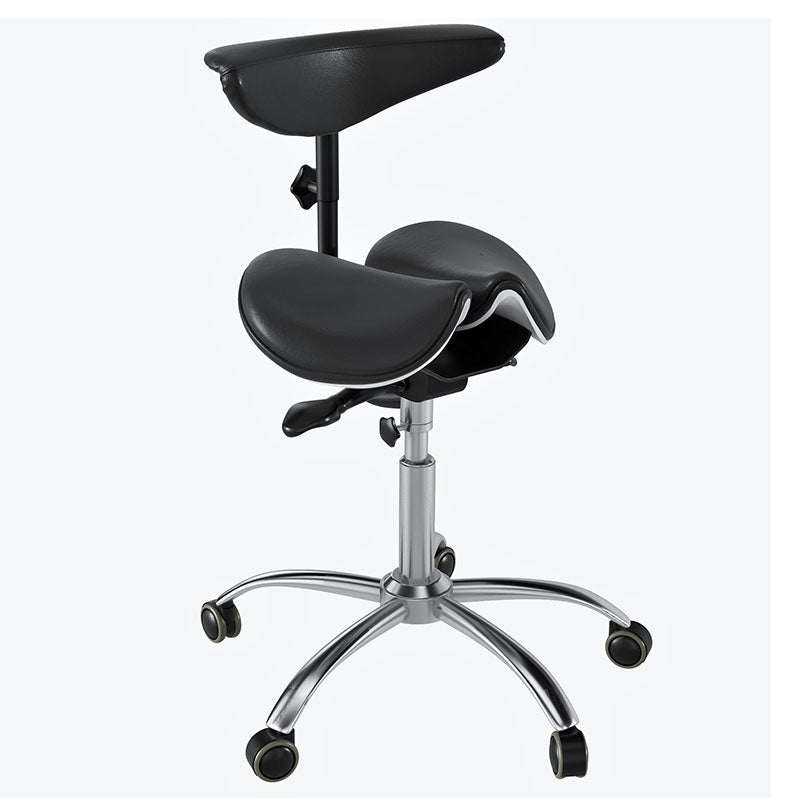 Ergonomic Saddle Stool with Back Support, Saddle Seat and Angle Adjustment, Black (R801) - Rife Medical Furniture