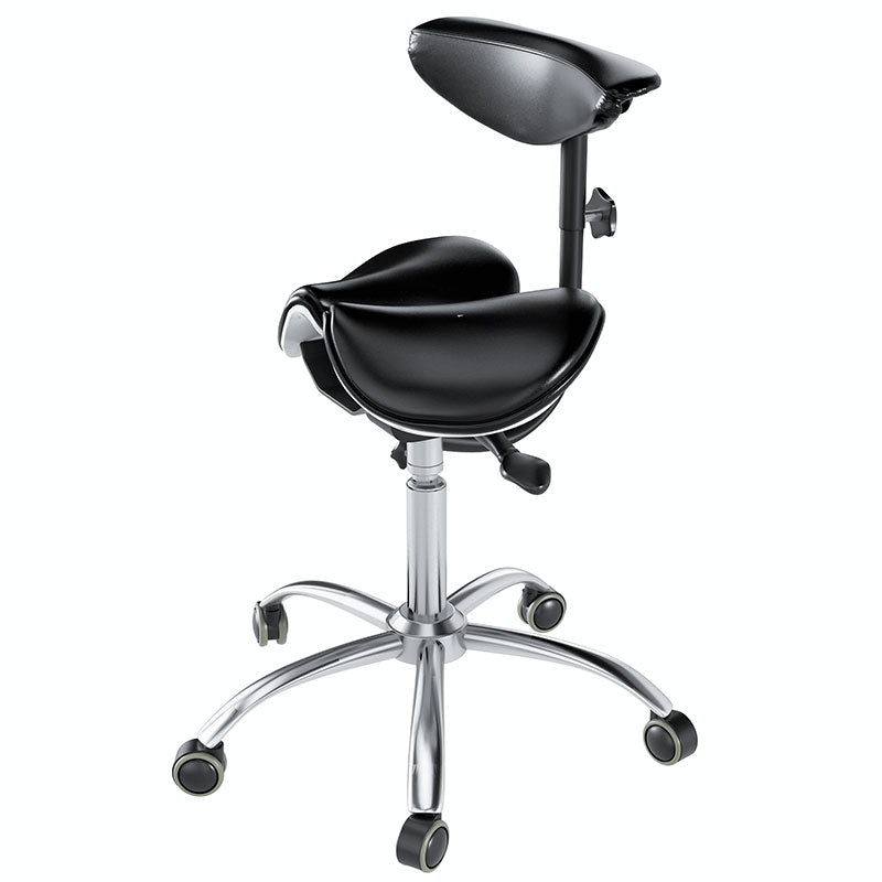 Ergonomic Saddle Stool with Back Support, Saddle Seat and Angle Adjustment, Black (R801) - Rife Medical Furniture