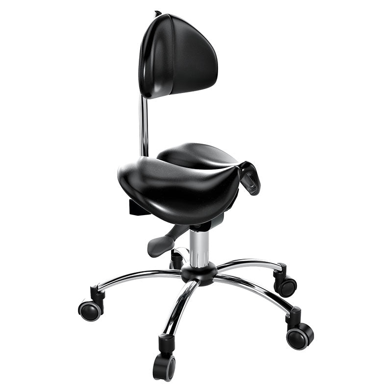 Ergonomic Adjustable Rolling Active Chair with Back Rest Support, Saddle Seat and Angle Adjustment, Black (R400) - Rife Medical Furniture