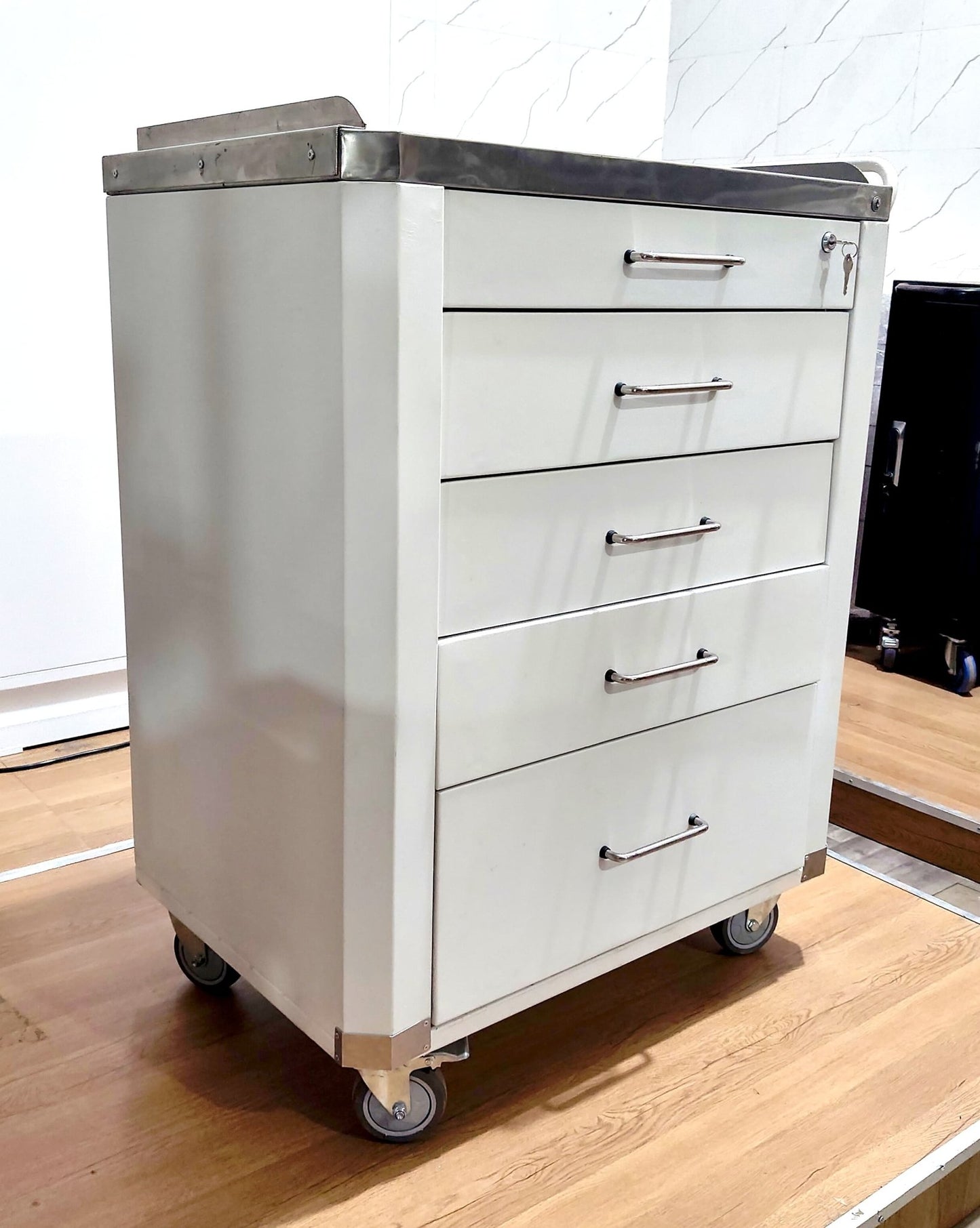 Stainless Steel 4 or 5 Drawers Medicine Trolley – Durable & Efficient - Rife Medical Furniture