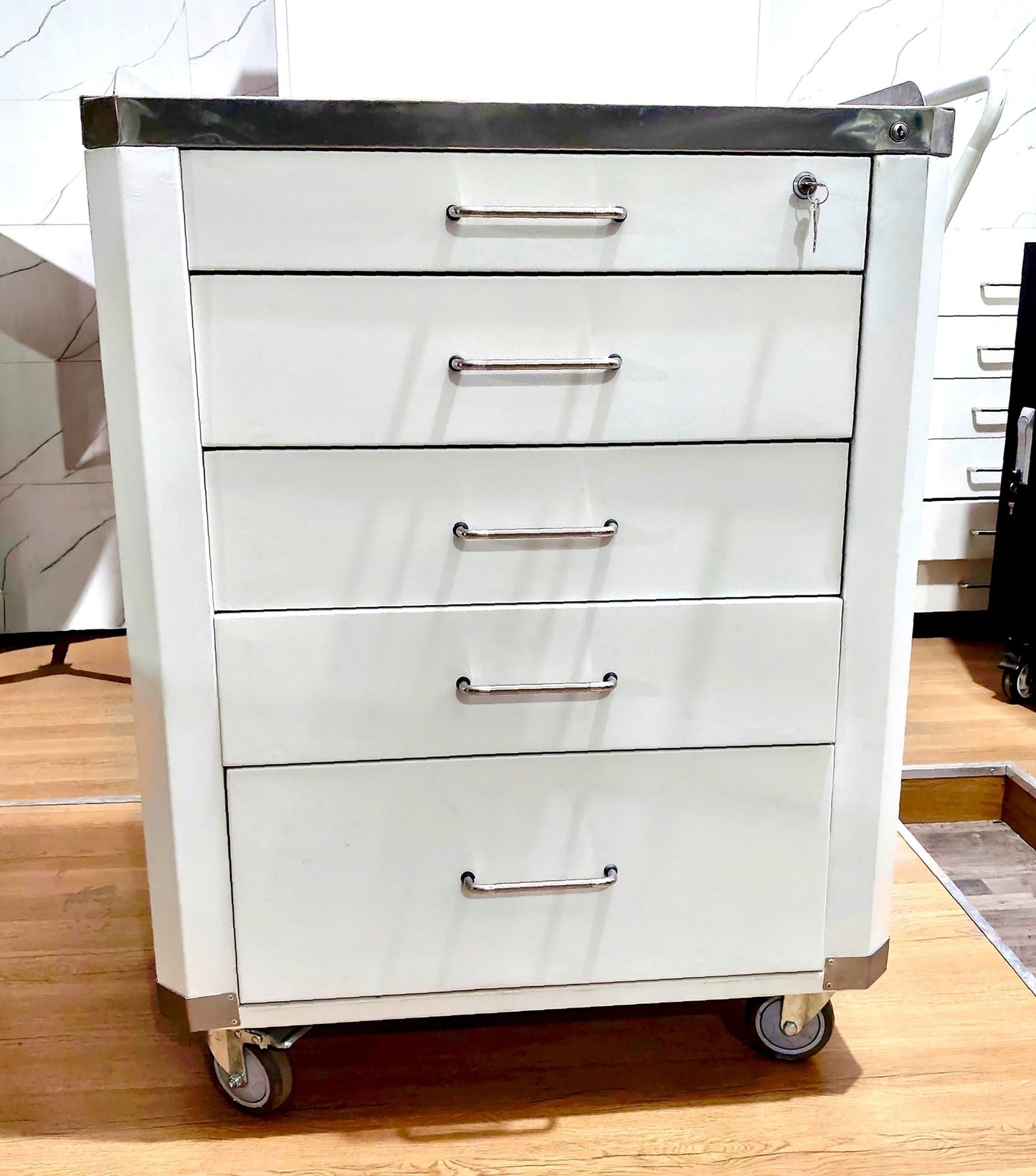 Stainless Steel 4 or 5 Drawers Medicine Trolley – Durable & Efficient - Rife Medical Furniture