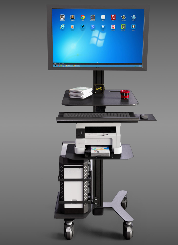 HSM-6 Height-Adjustable Hospital PC Cart