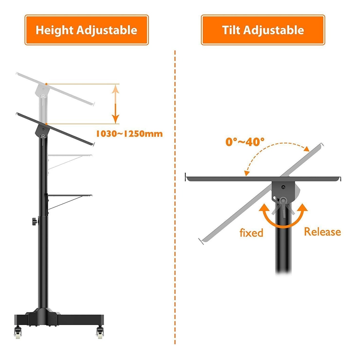 Mobile Laptop Desk Cart Height and Angle Adjustable Tilt Spliting Laptop Stand Table
