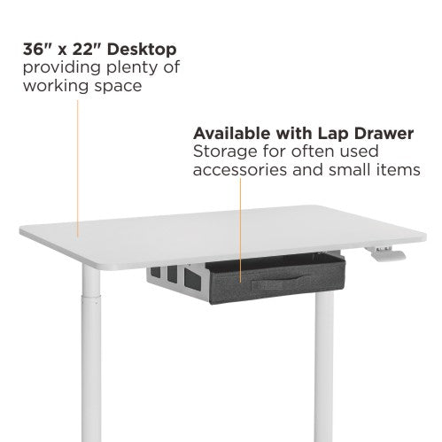 COMPACT MOBILE PNEUMATIC SIT-STAND DESKS WITH ROUND LEGS AND LAP DRAWER Rf-G02-22DR-DB