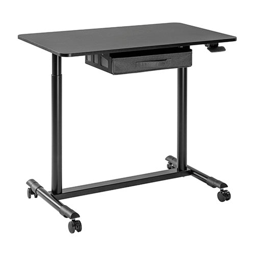 COMPACT MOBILE PNEUMATIC SIT-STAND DESKS WITH ROUND LEGS AND LAP DRAWER Rf-G02-22DR-DB
