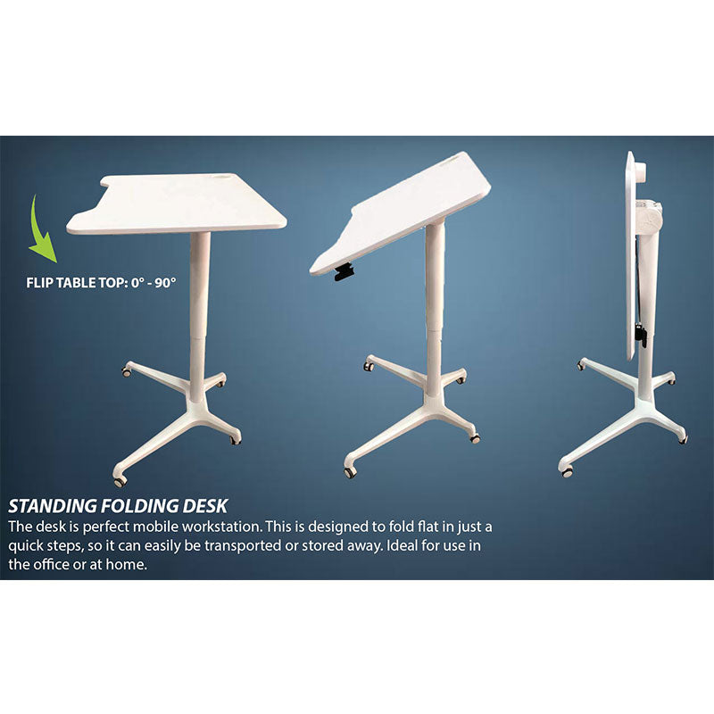 Rife Standing Folding Workstation, Sit Stand Mobile Desk with Height Adjustable
