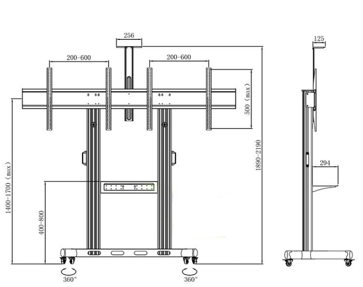 Dual Screen TV Mobile Cart, Support 40"-70" LED LCD Plasma TV's Mount, Height Adjustable (Black)