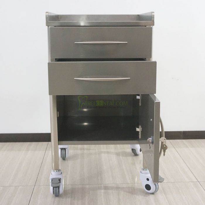 Mobile 2-Drawers & 1-Door Stainless Steel Medical Dental cabinet Cart,450*450*820mm