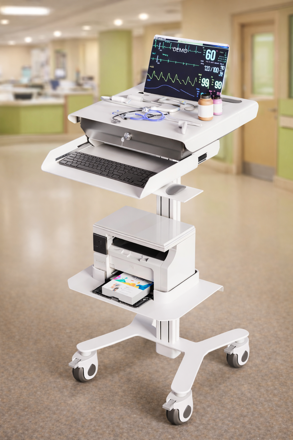 Compact Mobile Computer Carts for Tight Hospital Spaces