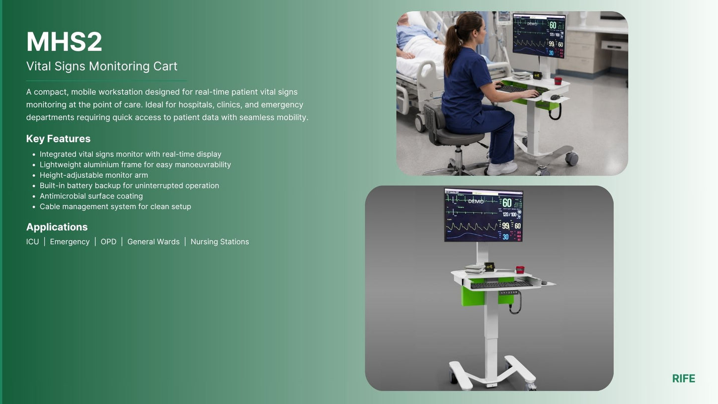 MHS2 Vital Signs Monitoring Cart with battery backup in hospital ward
