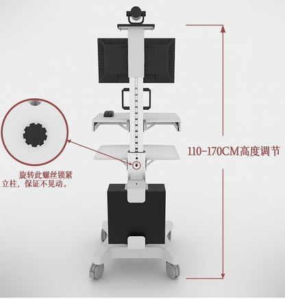 Single Monitor Medical Cart With Lockable Wheels and Camera Shelf For Telemedicine, White (HSC08) - Rife Medical Furniture