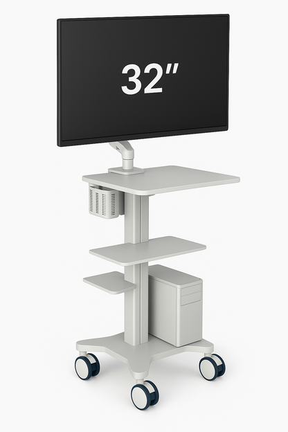 Mobile Medical Workstation Cart – 32" Monitor Ready with Integrated Storage