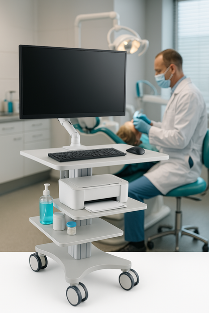Mobile Medical Workstation Cart – 32" Monitor Ready with Integrated Storage