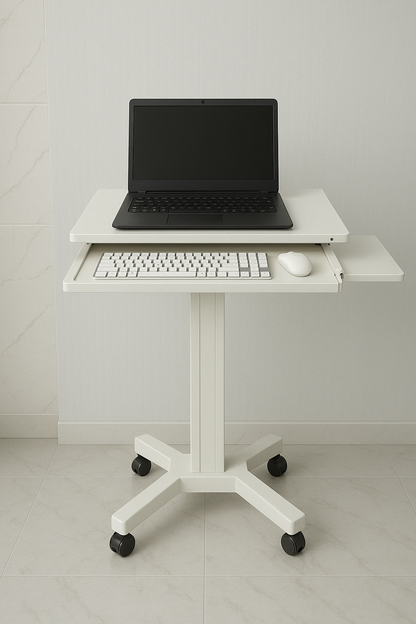 Height-Adjustable Laptop Workstation Cart with keyboard tray