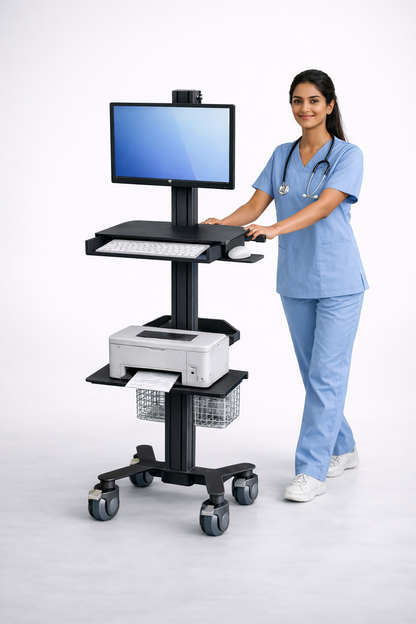 HSM-2 Clinical Computer on Wheels (COW) - Height Adjustable Stand