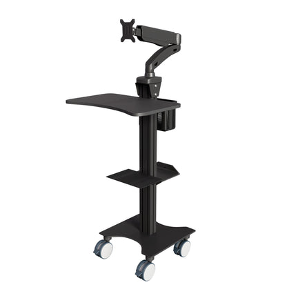 Sit Stand Medical Workstation with Gas Spring Arm and Keyboard Tray, Optional CPU Holder, Printer Shelf & Basket, Black (MCTGB) - Rife Medical Furniture