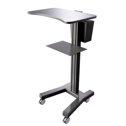Sit Stand Medical Laptop Cart with Height Adjustments, Optional CPU Holder, Printer Shelf & Basket, Black (LPC04B) - Rife Medical Furniture