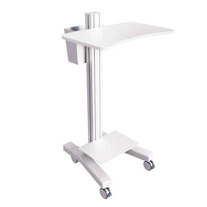 Sit Stand Medical Laptop Cart with Height Adjustments, Optional CPU Holder, Printer Shelf & Basket, White (LPC04W) - Rife Medical Furniture