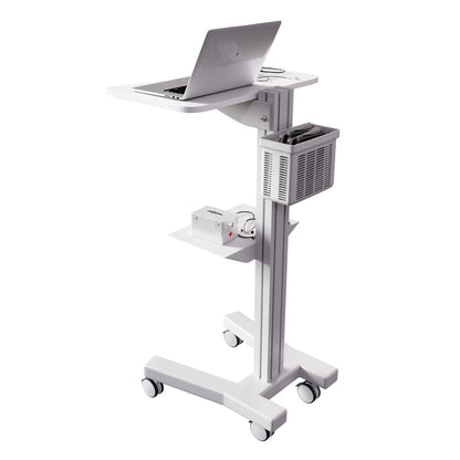 Sit Stand Medical Laptop Cart with Height Adjustments, Optional CPU Holder, Printer Shelf & Basket, White (LPC04W) - Rife Medical Furniture