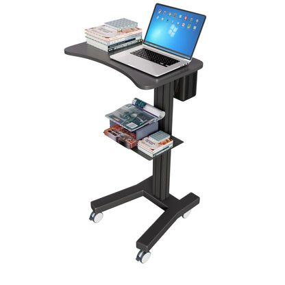 Sit Stand Medical Laptop Cart with Height Adjustments, Optional CPU Holder, Printer Shelf & Basket, Black (LPC04B) - Rife Medical Furniture