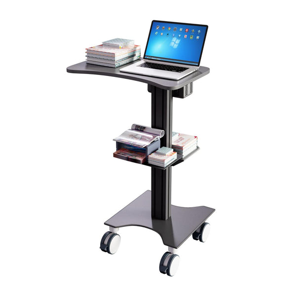 Sit Stand Medical Laptop Cart with Height Adjustments, Optional CPU Holder, Printer Shelf & Basket, Black (LPC06B)