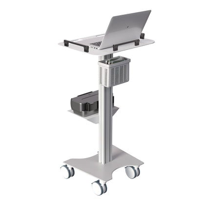 Medical Laptop Cart/Laptop Table, Portable Stand with Lockable Wheels, Optional Printer Shelf & Basket, White (LPC07A) - Rife Medical Furniture