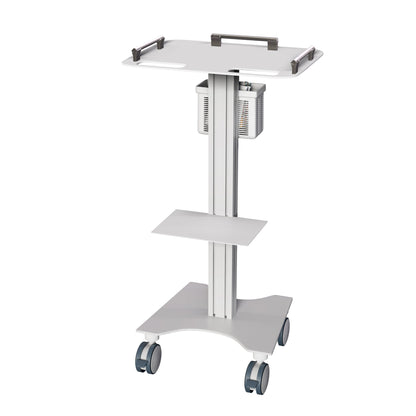 Medical Laptop Cart/Laptop Table, Portable Stand with Lockable Wheels, Optional Printer Shelf & Basket, White (LPC07A) - Rife Medical Furniture