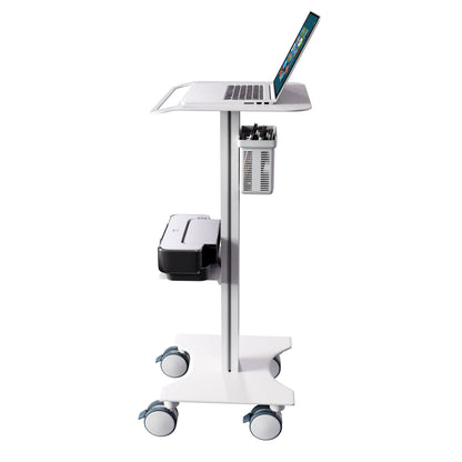 Medical Laptop Cart/Laptop Table, Curved Top Portable Stand with Lockable Wheels, Optional Printer Shelf & Basket, White (LPC07B) - Rife Medical Furniture